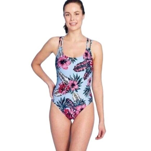 Kona Sol Blue Floral One Piece Swimsuit MEDIUM NEW - Picture 1 of 3